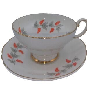 Crown Staffordshire Fine Bone China Teacup, saucer  Orange Berries
